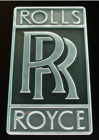 Glass Sign featuring a Frosted Glass Logos Design Sandblast Etched Glass Rolls Royce (similar look) Design by Sans Soucie