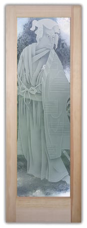 Pantry Door featuring a Frosted Glass Asian Design Sandblast Etched Glass Samurai Design by Sans Soucie
