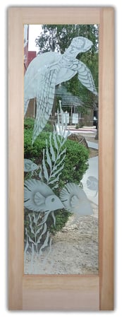 Front Door with a sandblast Frosted Glass Oceanic Design Custom-Designed Decorative Etched Glass