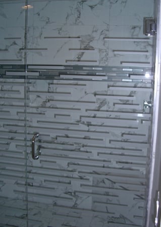 Shower Enclosure with Frosted Glass Geometric Strips Expanded Design by Sans Soucie