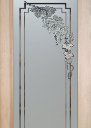 Pantry Door featuring Frosted Glass Design Etched Glass by Sans Soucie Art Glass with Custom Grapes & Ivy Design Vineyard Grapes Cascade