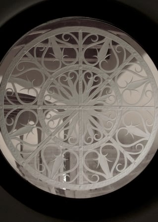 Window featuring Frosted Glass Design Etched Glass by Sans Soucie Art Glass with Custom Patterns Design Ornamental Round 