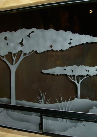 Window with a sandblast Frosted Glass African Design Custom-Designed Decorative Etched Glass