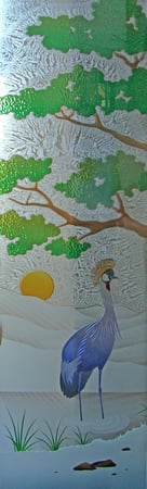 Door Glass Insert featuring Frosted Glass Design Etched Glass by Sans Soucie Art Glass with Custom African Design African Crane