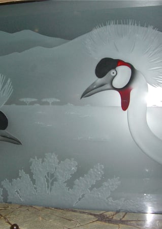 Window with Frosted Glass Wildlife African Crane II Design by Sans Soucie