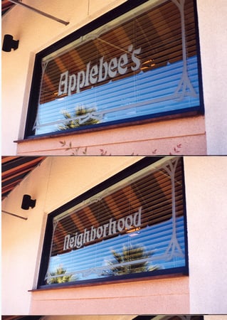 Window with a Frosted Glass Applebee's (similar look) Logos Design for Semi-Private by Sans Soucie Art Glass