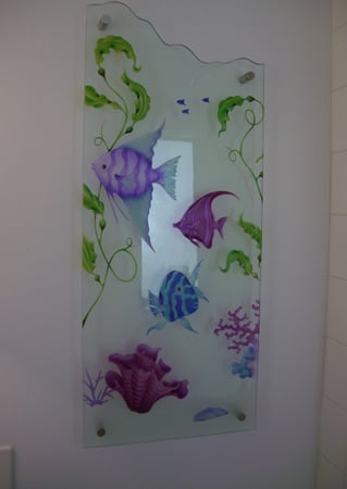 Glass Wall Art featuring a Frosted Glass Oceanic Design Sandblast Etched Glass Aquarium Fish Design by Sans Soucie