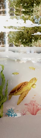 Door Glass Insert with Frosted Glass Oceanic Aquarium Sea Turtle Design by Sans Soucie