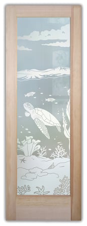 Bathroom Door with Frosted Glass Oceanic Aquarium Sea Turtle Design by Sans Soucie
