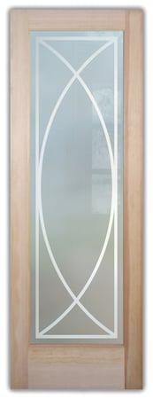 Pantry Door showcasing a Frosted Glass Geometric Design with Sandblast Etched Glass Art by Sans Soucie Arcs Design