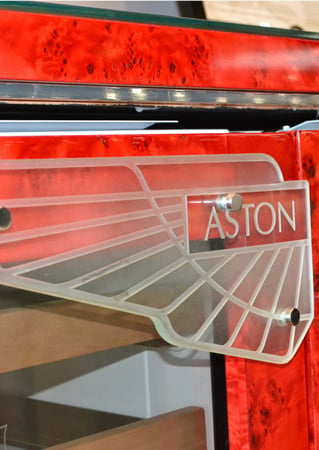 Glass Sign with a Frosted Glass Aston Martin Pulls (similar look) Logos Design for Semi-Private by Sans Soucie Art Glass