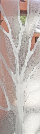 Door Glass Insert showcasing a Frosted Glass Trees Design with Sandblast Etched Glass Art by Sans Soucie Barren Branches Design