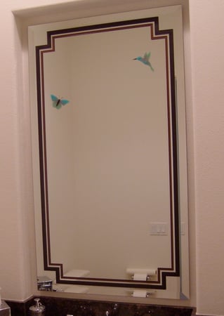 Decorative Mirror featuring Frosted Glass Design Etched Glass by Sans Soucie Art Glass with Custom Borders Design Basic Stepped Corners Border