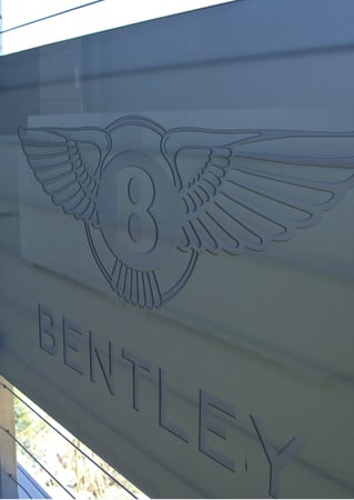 Handrail with Frosted Glass Logos Exotic Cars (similar look) Design by Sans Soucie
