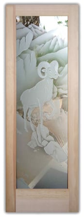 Pantry Door featuring a Frosted Glass Wildlife Design Sandblast Etched Glass Bighorn Design by Sans Soucie
