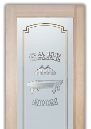 Bathroom Door with Frosted Glass Whimsical Billiards Design by Sans Soucie