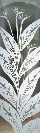 Interior Glass Insert featuring a Frosted Glass Tropical Design Sandblast Etched Glass Bird of Paradise Design by Sans Soucie