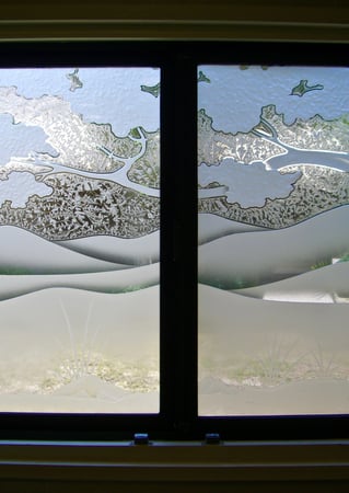 Window with a sandblast Frosted Glass Asian Design Custom-Designed Decorative Etched Glass