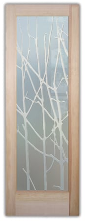 Interior Door with a sandblast Frosted Glass Trees Design Custom-Designed Decorative Etched Glass