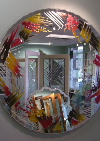 Decorative Mirror with a sandblast Frosted Glass Abstract Design Custom-Designed Decorative Etched Glass