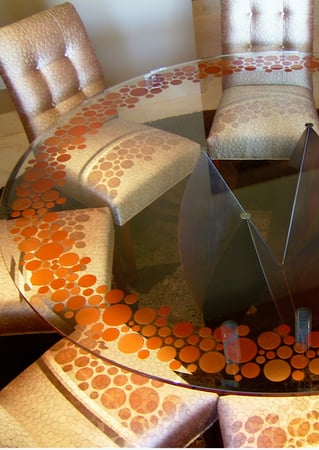 Glass Dining Table with Frosted Glass Geometric Bubbly Design by Sans Soucie