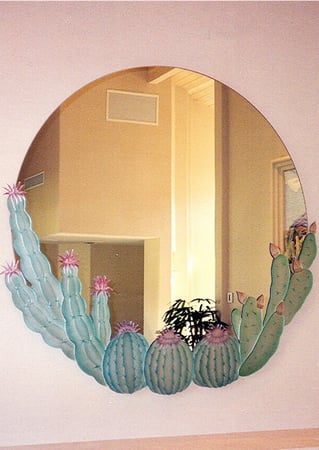 Decorative Mirror with sandblast Frosted Glass Design Art Glass Featuring Sandblast Etched Glass by Sans Soucie
