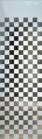 Door Glass Insert featuring a Frosted Glass Geometric Design Sandblast Etched Glass Checkerboard Design by Sans Soucie