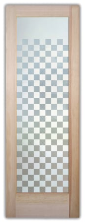 Pantry Door featuring a Frosted Glass Geometric Design Sandblast Etched Glass Checkerboard Design by Sans Soucie