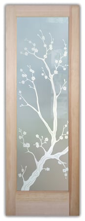 Pantry Door with Frosted Glass Asian Cherry Blossom Design by Sans Soucie