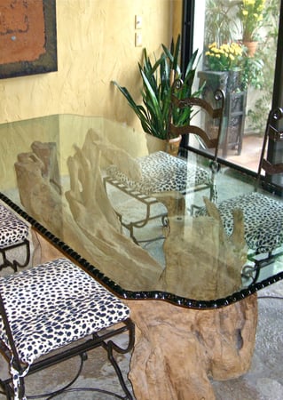 Glass Dining Table with sandblast Frosted Glass Design Art Glass Featuring Sandblast Etched Glass by Sans Soucie