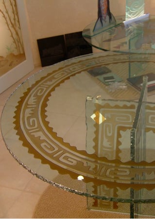 Glass Dining Table with Frosted Glass Borders Tiki Border Design by Sans Soucie