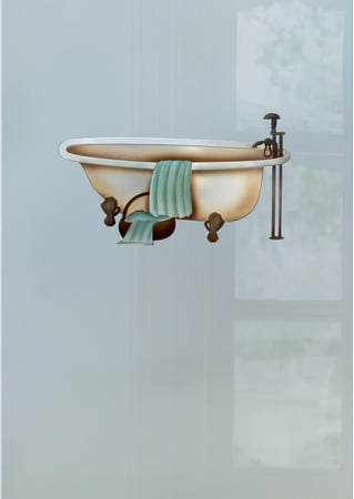 Bathroom Door Insert with a sandblast Frosted Glass Whimsical Design Custom-Designed Decorative Etched Glass