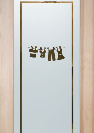 Laundry Room Door featuring Frosted Glass Design Etched Glass by Sans Soucie Art Glass with Custom Country Farmhouse Design Clothesline