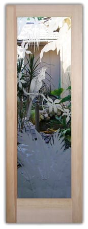 Front Door with Frosted Glass Wildlife Cockatoo in Paradise Design by Sans Soucie