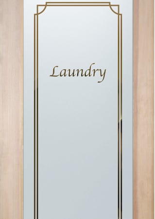 Laundry Room Door featuring Frosted Glass Design Etched Glass by Sans Soucie Art Glass with Custom Traditional Design Concave Corner Laundry