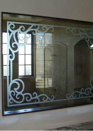 Window with a Frosted Glass Concorde Textured Wrought Iron Design for Semi-Private by Sans Soucie Art Glass