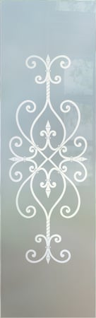Door Glass Insert with a sandblast Frosted Glass Wrought Iron Design Custom-Designed Decorative Etched Glass
