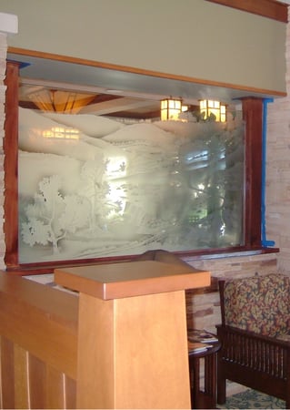 Partition featuring Frosted Glass Design Etched Glass by Sans Soucie Art Glass with Custom Landscapes Design Country Club Views