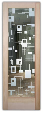 Front Door with a Frosted Glass Cross Bars Geometric Design for Semi-Private by Sans Soucie Art Glass