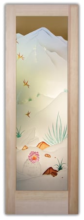 Pantry Door with Frosted Glass Desert Mountains Foliage Design by Sans Soucie