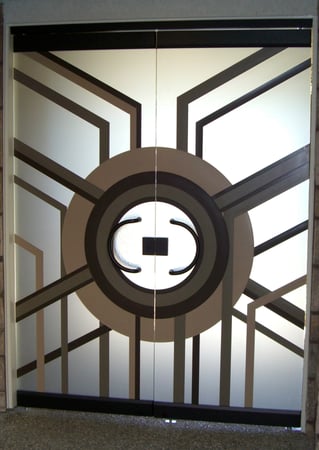 All Glass Front Door with Frosted Glass Geometric Sun Odyssey V Design by Sans Soucie