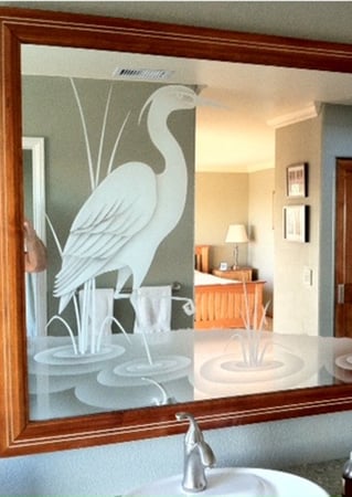 Decorative Mirror with a sandblast Frosted Glass Wildlife Design Custom-Designed Decorative Etched Glass