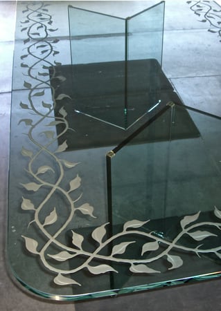 Glass Dining Table with sandblast Frosted Glass Design Art Glass Featuring Sandblast Etched Glass by Sans Soucie