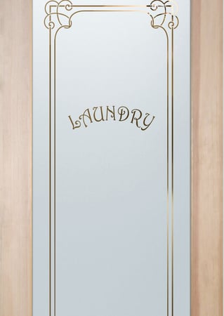 Laundry Room Door with a sandblast Frosted Glass Traditional Design Custom-Designed Decorative Etched Glass