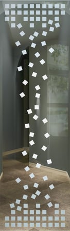 Door Glass Insert showcasing a Frosted Glass Geometric Design with Sandblast Etched Glass Art by Sans Soucie Falling Squares Design