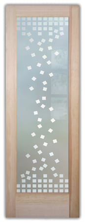 Pantry Door showcasing a Frosted Glass Geometric Design with Sandblast Etched Glass Art by Sans Soucie Falling Squares Design