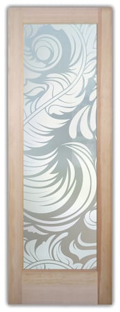 Pantry Door with Frosted Glass Abstract Feathers Design by Sans Soucie