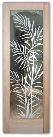 Front Door with a sandblast Frosted Glass Tropical Design Custom-Designed Decorative Etched Glass