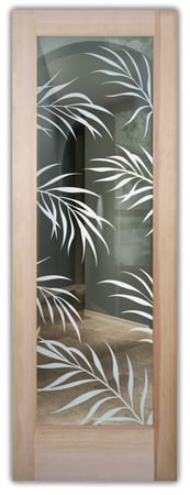 Front Door with a sandblast Frosted Glass Tropical Design Custom-Designed Decorative Etched Glass