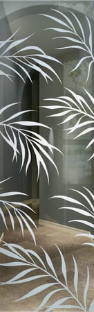Door Glass Insert with a sandblast Frosted Glass Tropical Design Custom-Designed Decorative Etched Glass